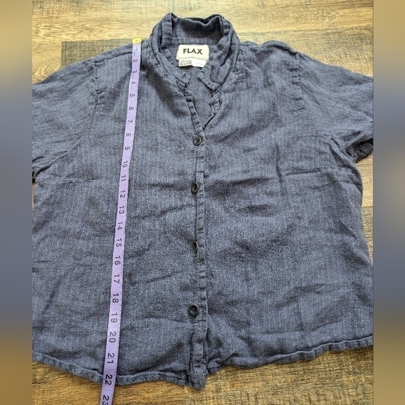 FLAX linen button down short sleeve blouse - Picture 5 of 7